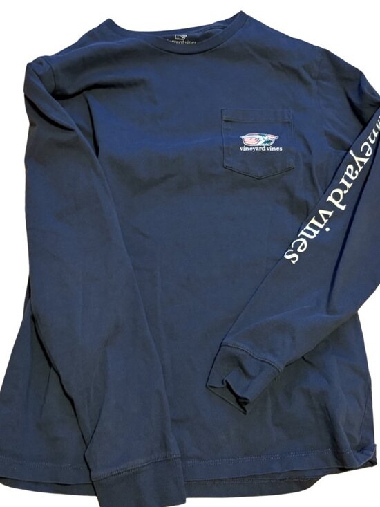 Vineyard Vines Other - Vineyard Vines Boys L 16 Navy Christmas Whale Long Sleeve Pocket Tee Shirt